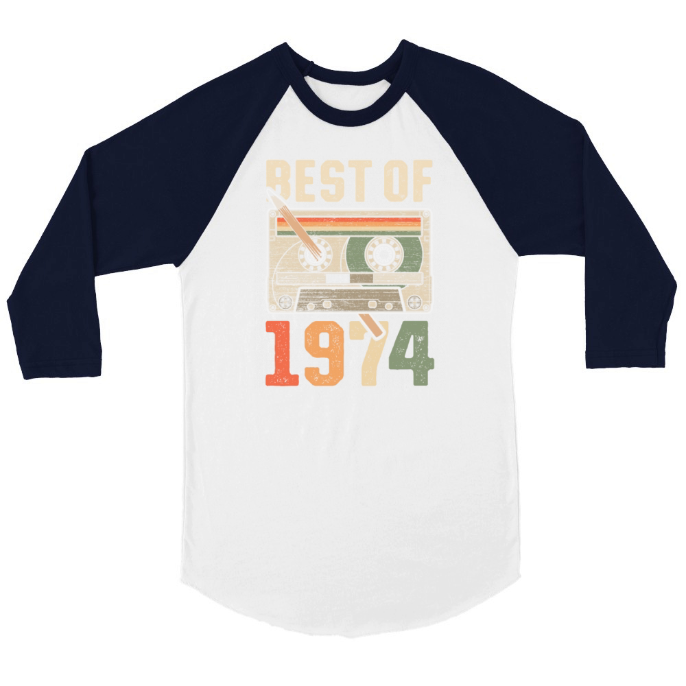 Best Of 1974 Birthday Cassette Unisex ¾ sleeve Raglan T-shirt