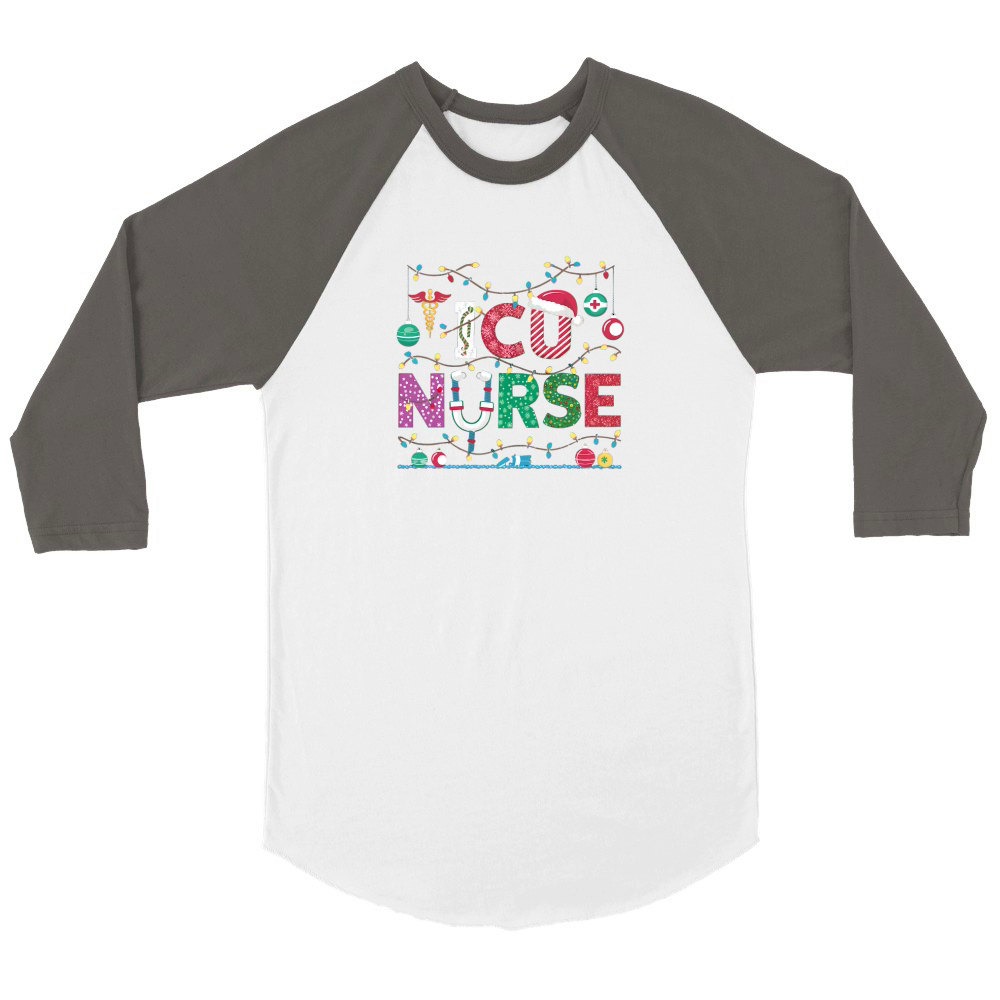 ICU Nurse Christmas Unisex ¾ sleeve Raglan T-shirt