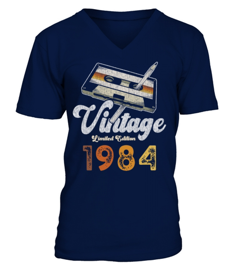 Vintage 1984 Birthday Cassette Pencil V-Neck T-shirt