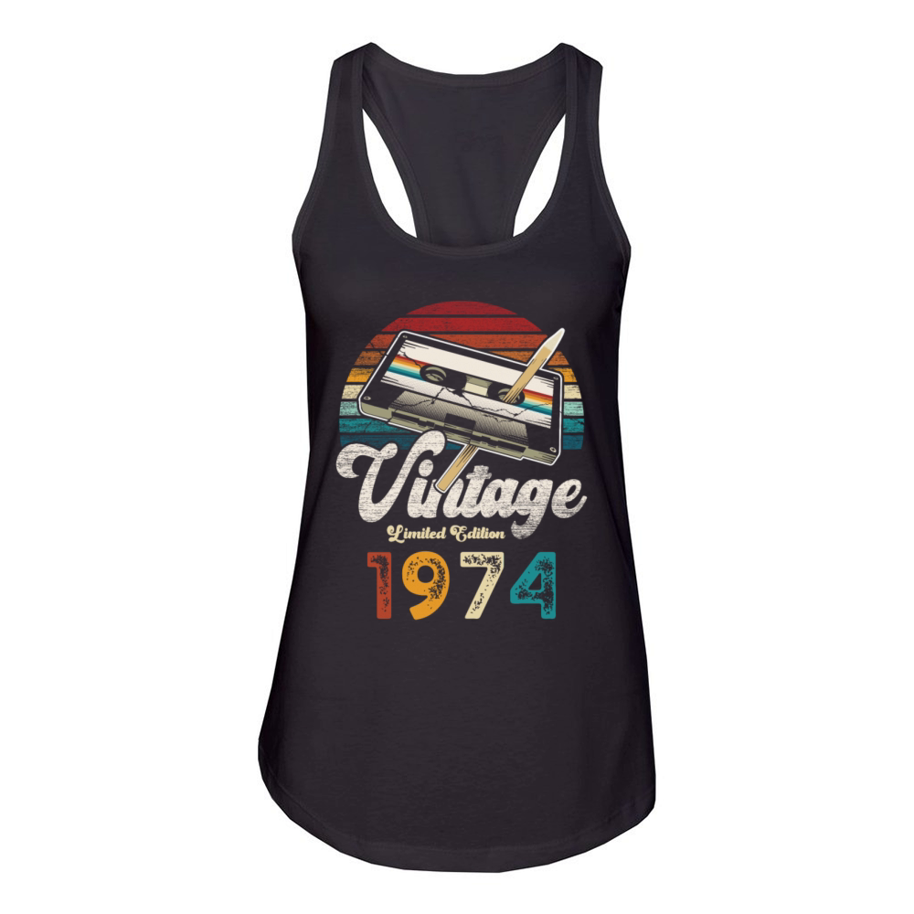 Vintage 1974 Birthday Cassette Pencil Women's Racerback Tank