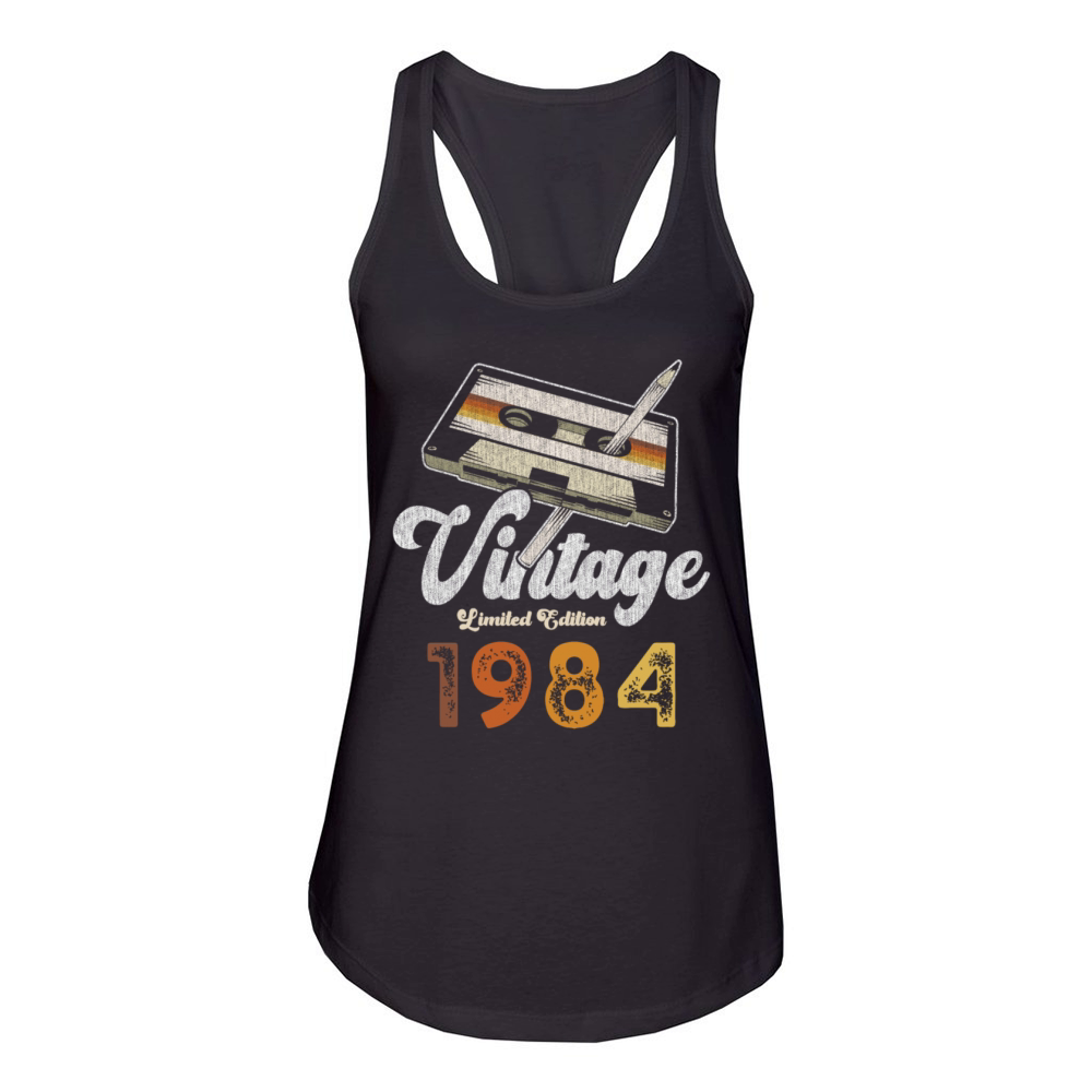 Vintage 1984 Birthday Cassette Pencil Women's Racerback Tank