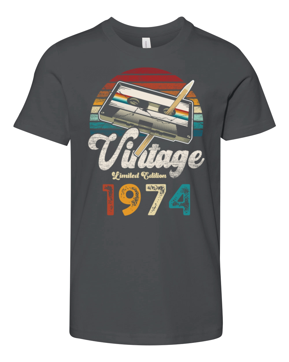 Vintage 1974 Birthday Cassette Pencil Youth Unisex Jersey Tee