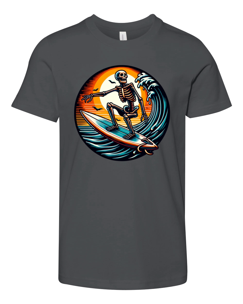 Vintage Surfing Skeleton Shirt Halloween Surfboard Youth Unisex Jersey Tee