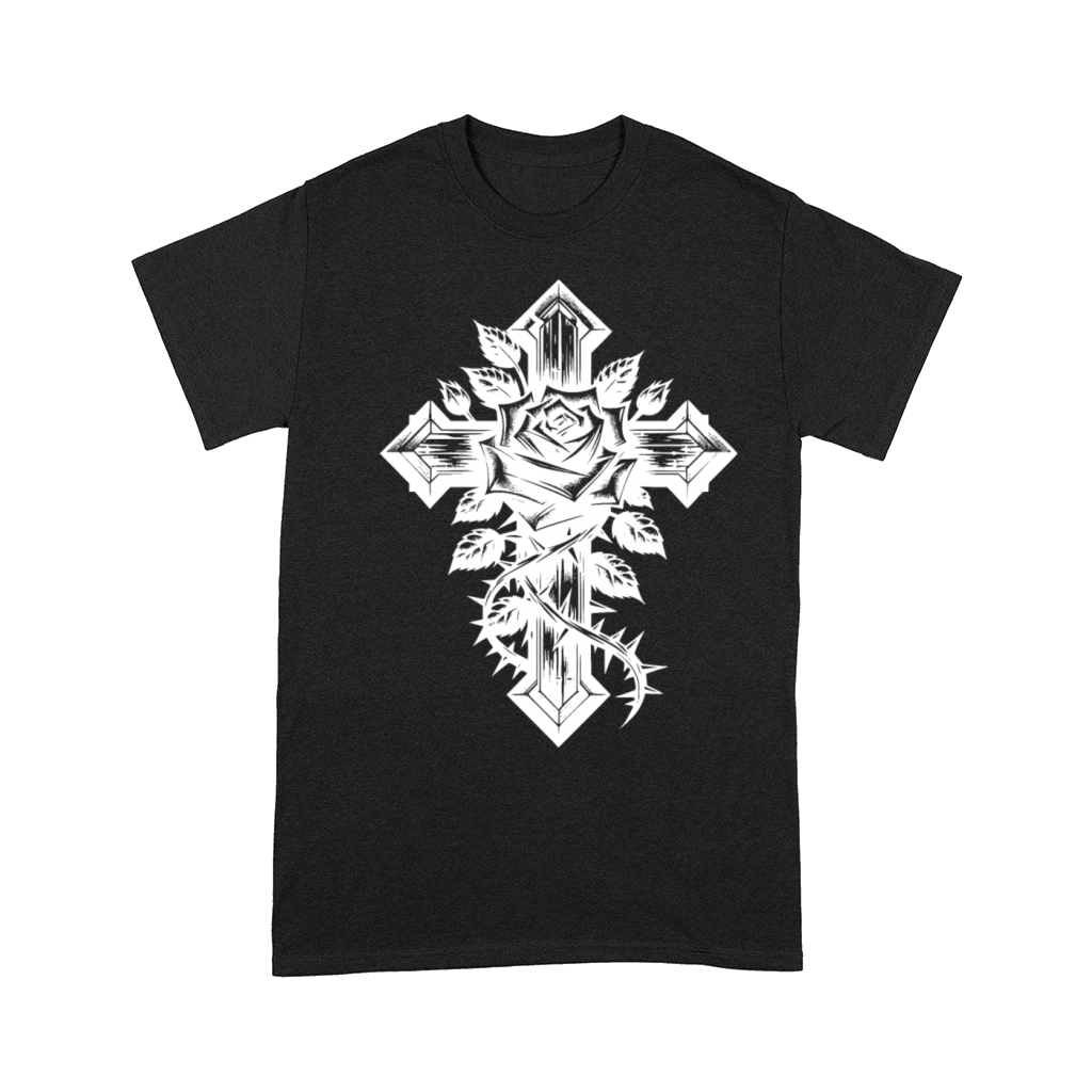 Rose With Thorns On An Elegant Cross Comfort T-shirt