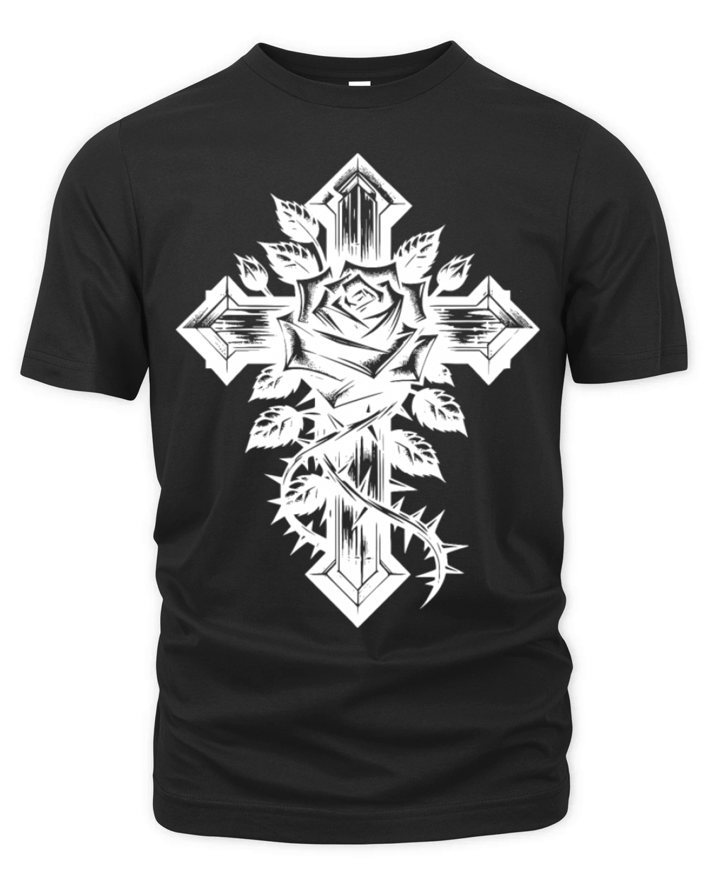 Rose With Thorns On An Elegant Cross Organic Unisex T-shirt