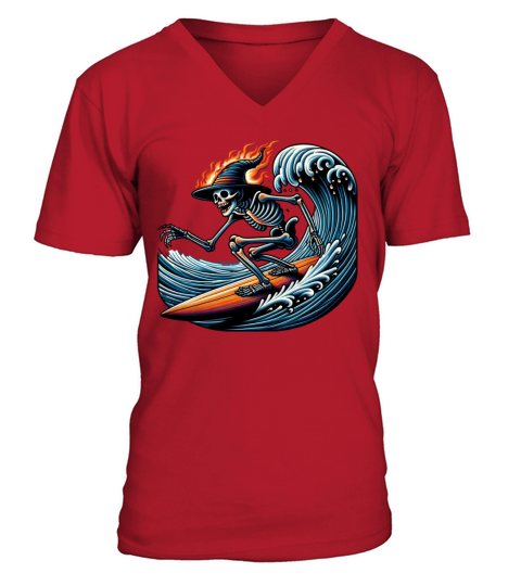 Vintage Surfing Skeleton Shirt Halloween Surfboard V-Neck T-shirt