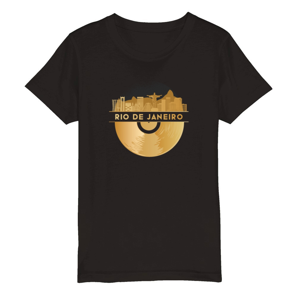 Vinyl-Record-Player Disco-Music Skyline Organic Kids Crewneck T-shirt