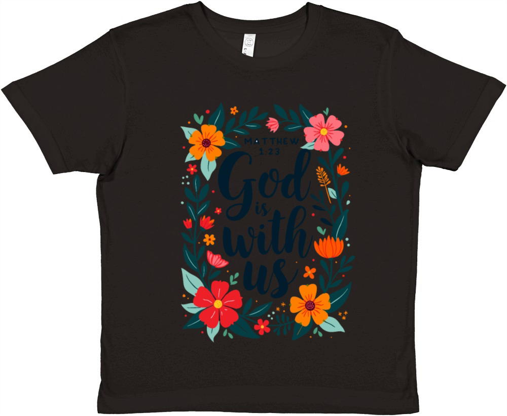 God Is With Us Christian Quote Flower Floral Premium Kids Crewneck T-shirt