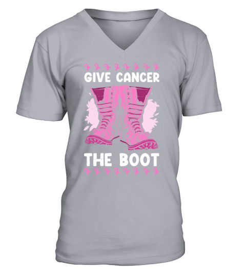 Give Cancer The Boot Breast Cancer V-Neck T-shirt