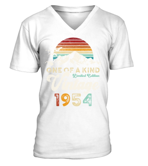Vintage 1954 Birthday Mountains V-Neck T-shirt