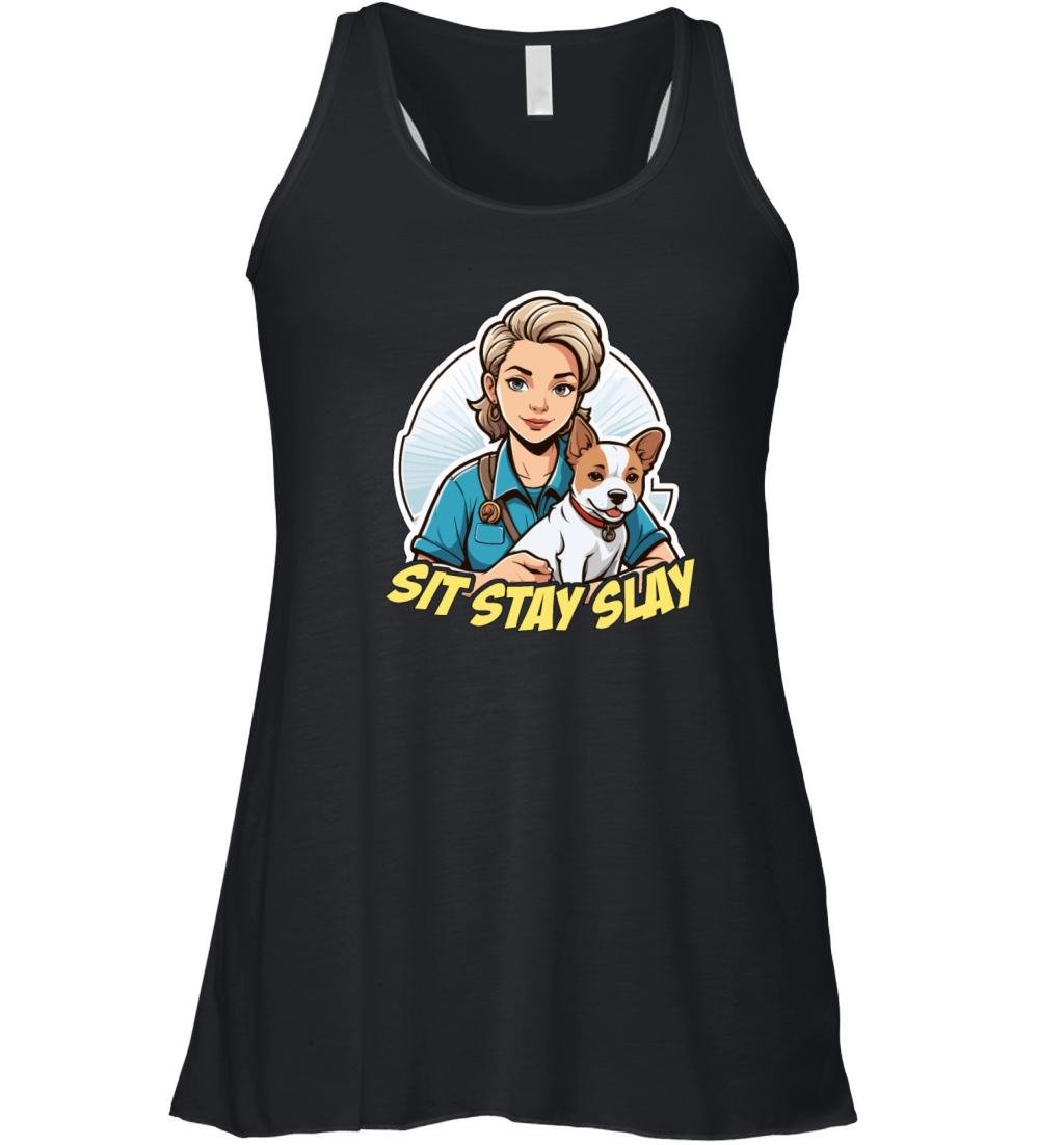 Dog Trainer Sit Stay Slay Loves Agility Training Women's Flowy Tank Top