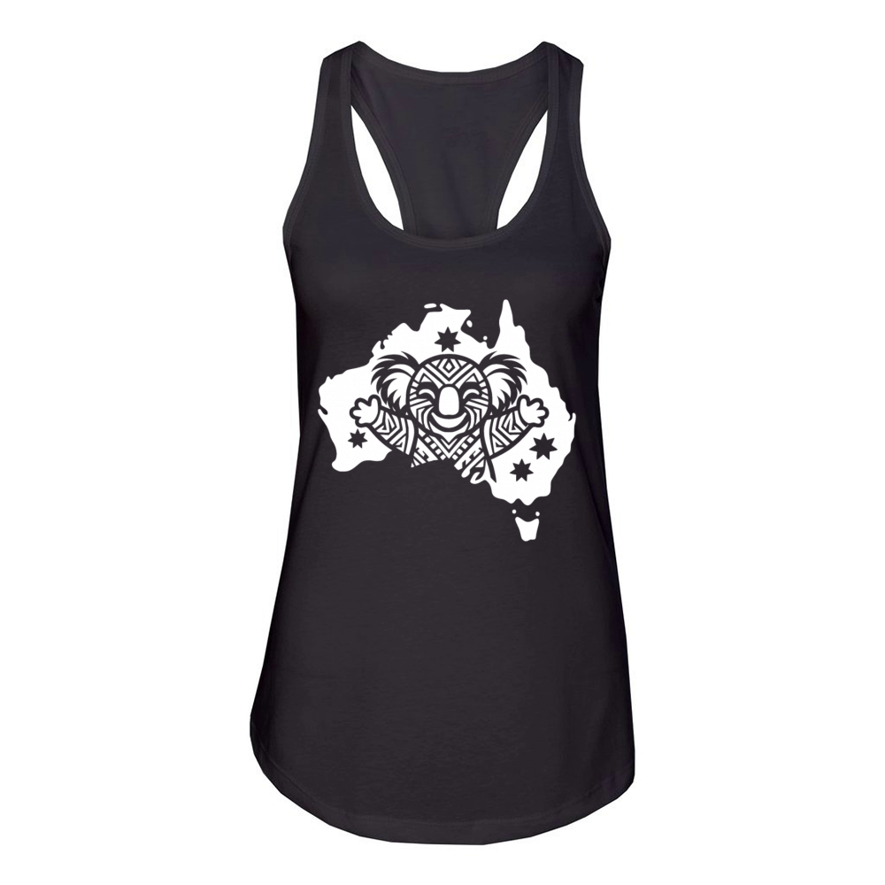 Happy Australian Koala Continent Tattoo Style Women's Racerback Tank