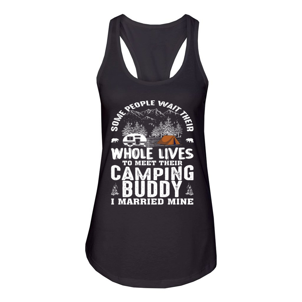 Vintage Mountains Camping Buddy Married Mine Women's Racerback Tank