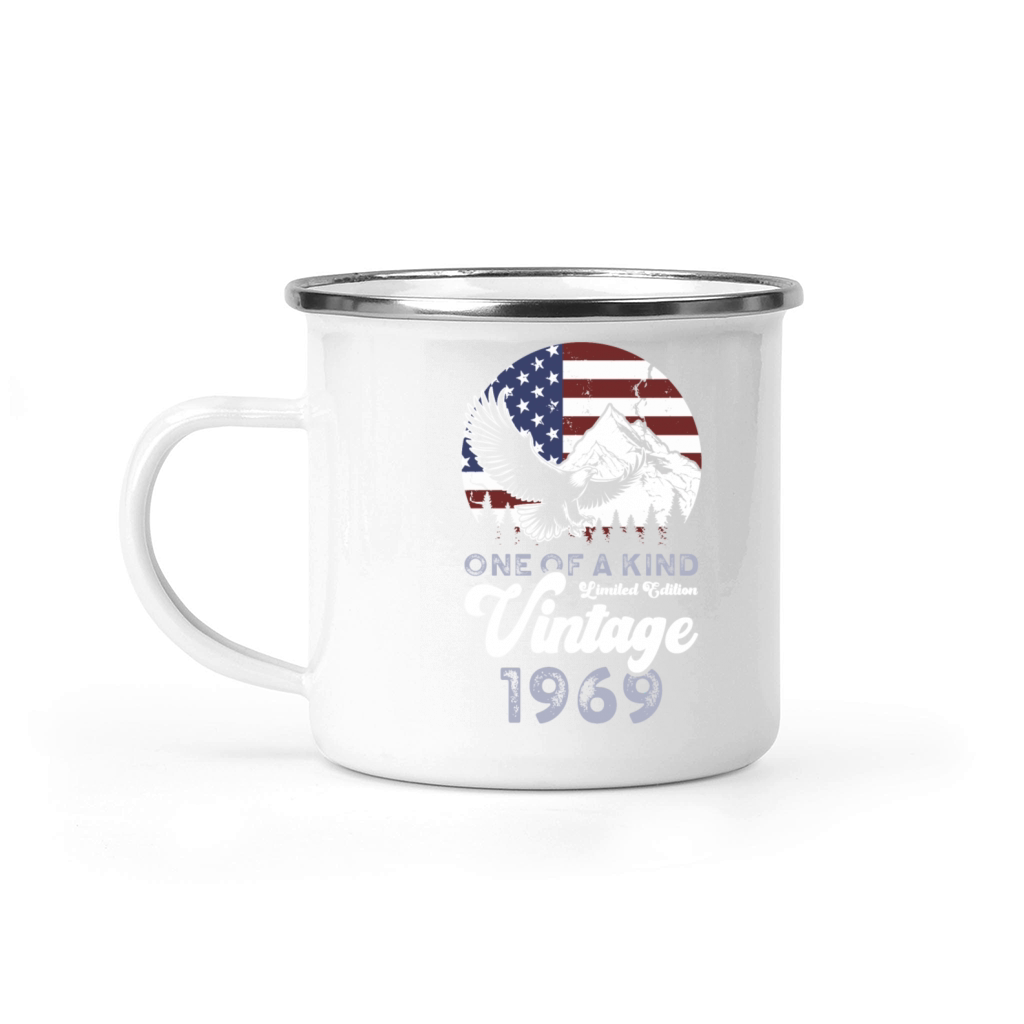 Vintage 1969 Birthday American Flag Camping Mug