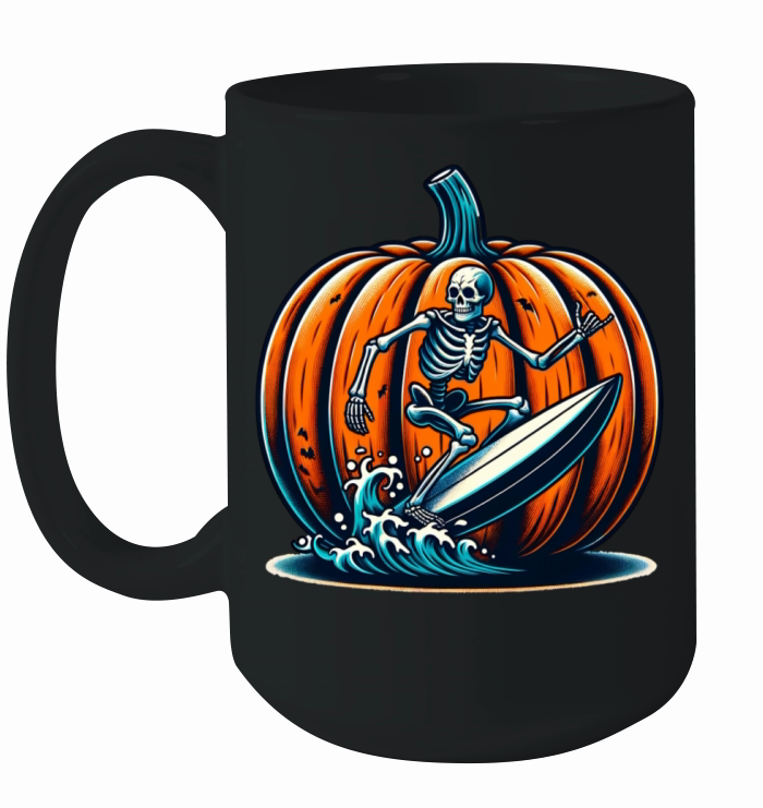 Vintage Surfing Skeleton Shirt Halloween Surfboard Ceramic Mug