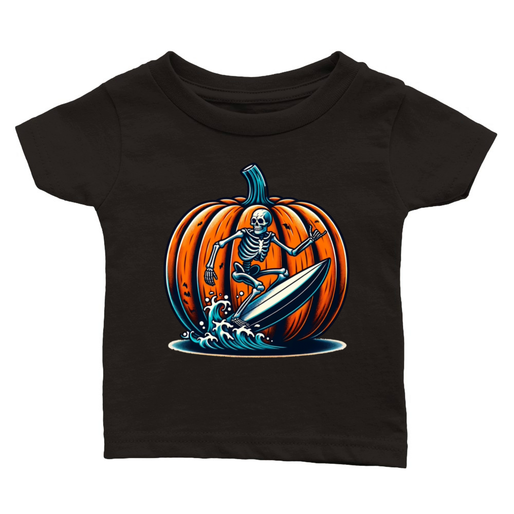 Vintage Surfing Skeleton Shirt Halloween Surfboard Classic Baby Crewneck T-shirt