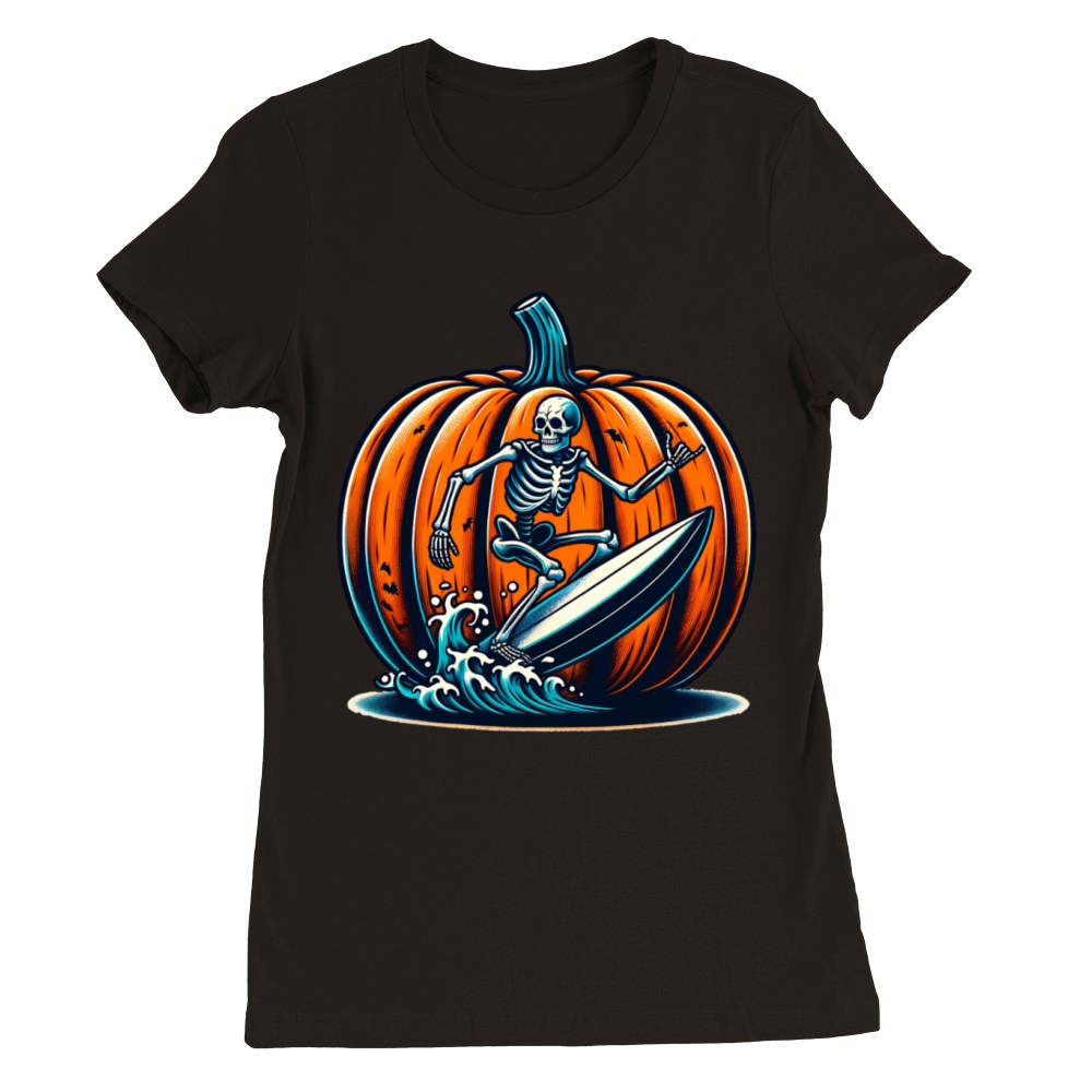 Vintage Surfing Skeleton Shirt Halloween Surfboard Premium Womens Crewneck T-shirt