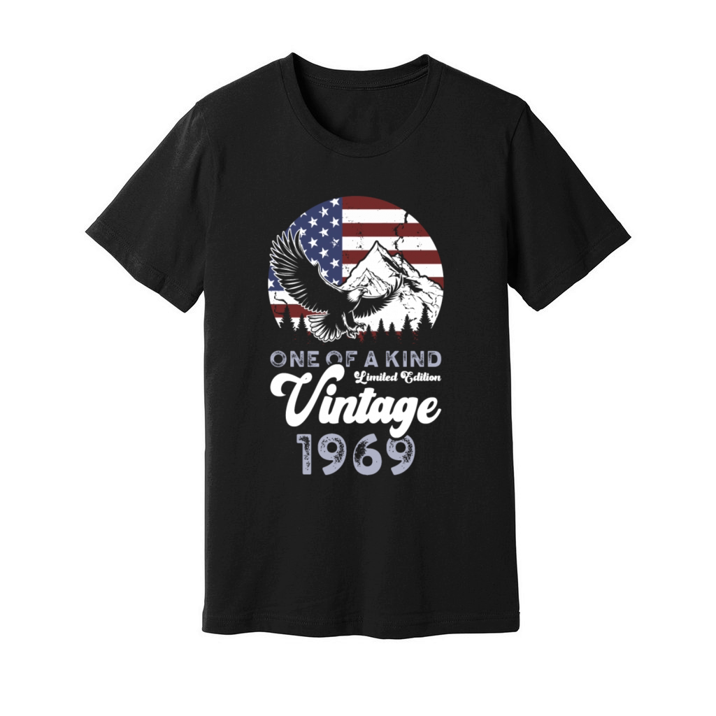 Vintage 1969 Birthday American Flag Unisex Jersey Tee
