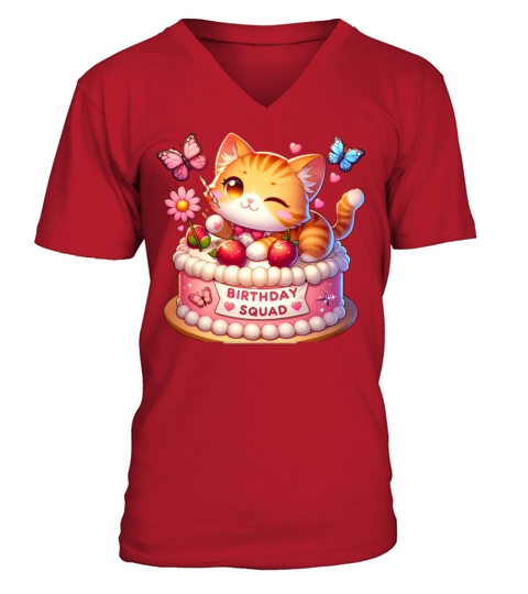 Birthday Squad Little Cute Cat Birthday V-Neck T-shirt