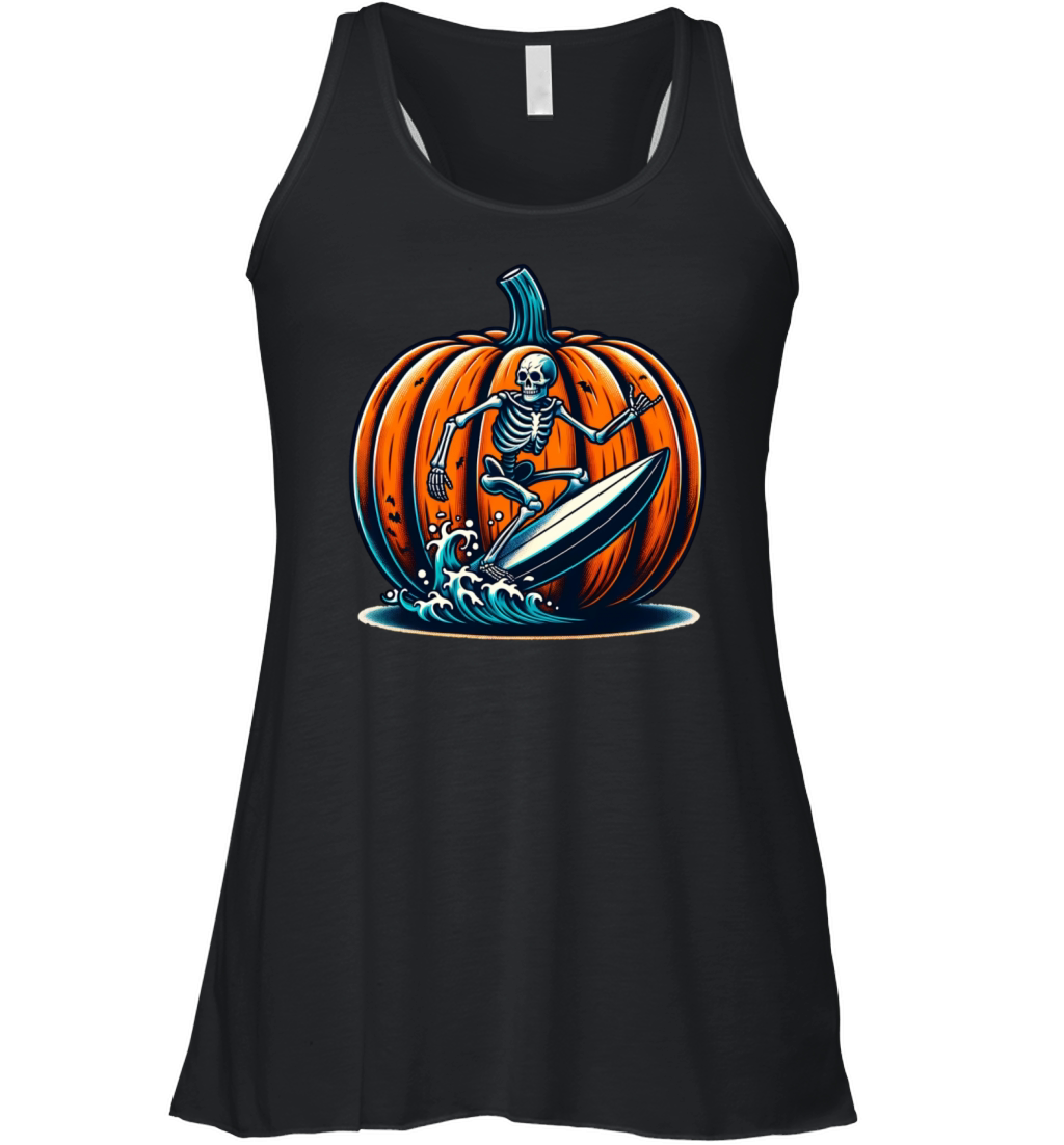 Vintage Surfing Skeleton Shirt Halloween Surfboard Women's Flowy Tank Top