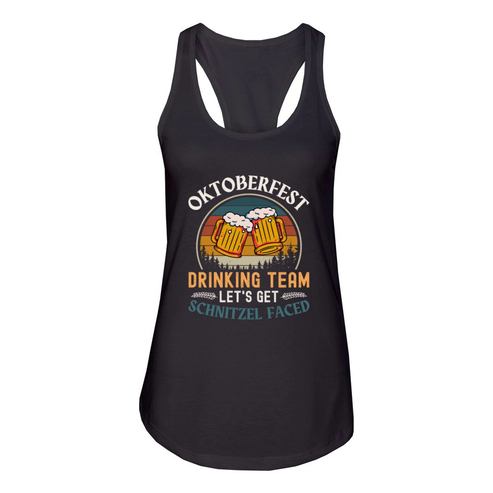 Oktoberfest Drinking Team Lets Get SCHNITZEL Face Women's Racerback Tank