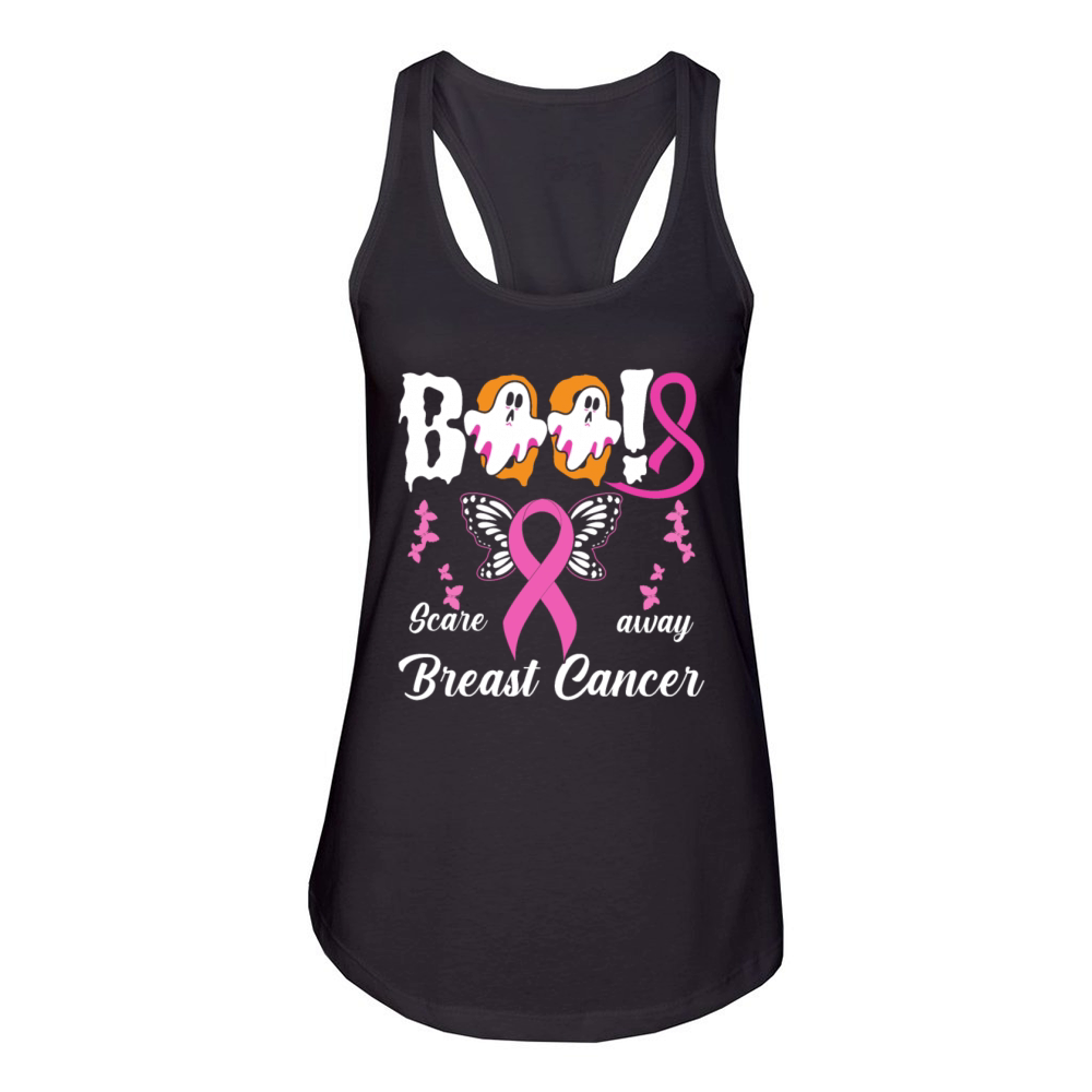 Scare away Breast Cancer Pink Ribbon Halloween Women's Racerback Tank