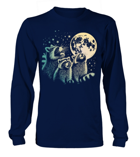 Funny 3 Howling Raccoons Under Moon Space Cowboy M Long sleeved Unisex