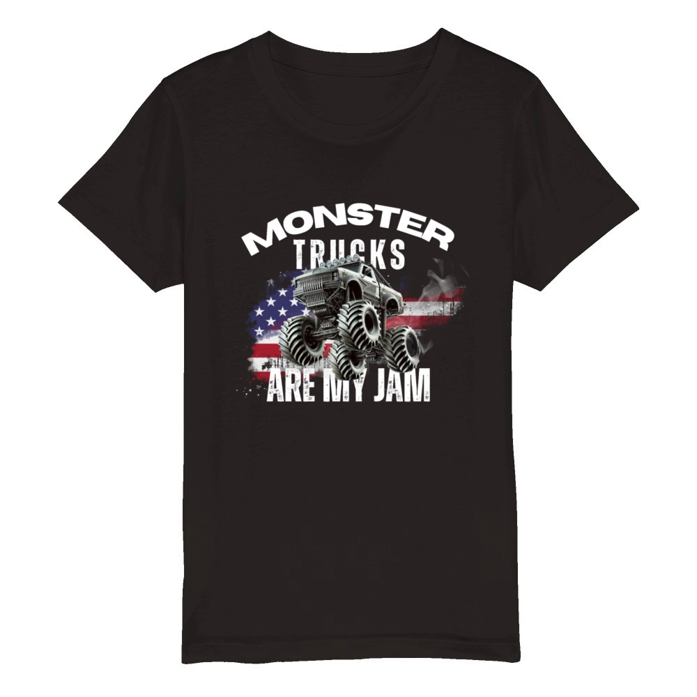 Monster trucks are my jam USA flag vintage team Organic Kids Crewneck T-shirt