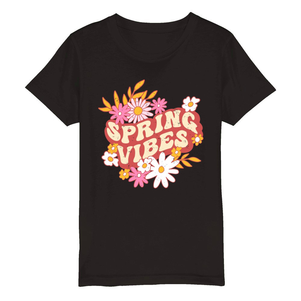 Retro slogan spring vibes hippie flowers colorful Organic Kids Crewneck T-shirt