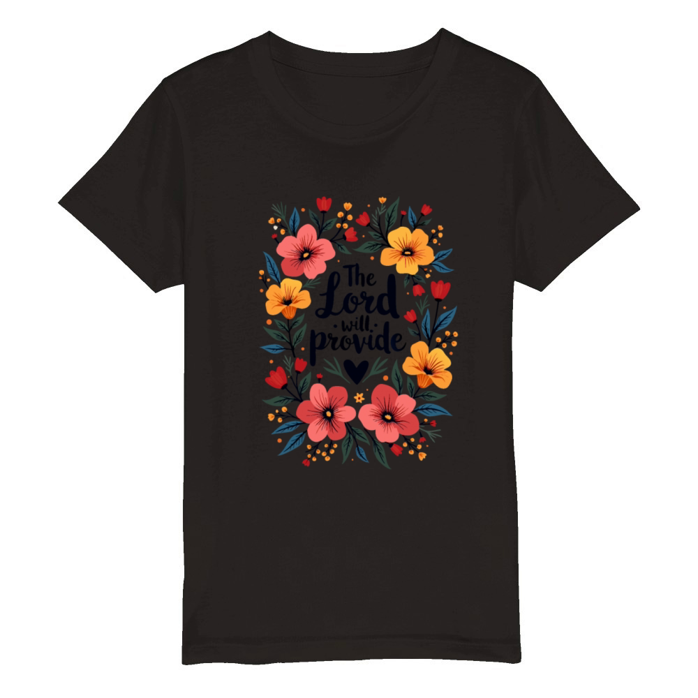 The Lord Will Provide Christian Quote Flower Organic Kids Crewneck T-shirt