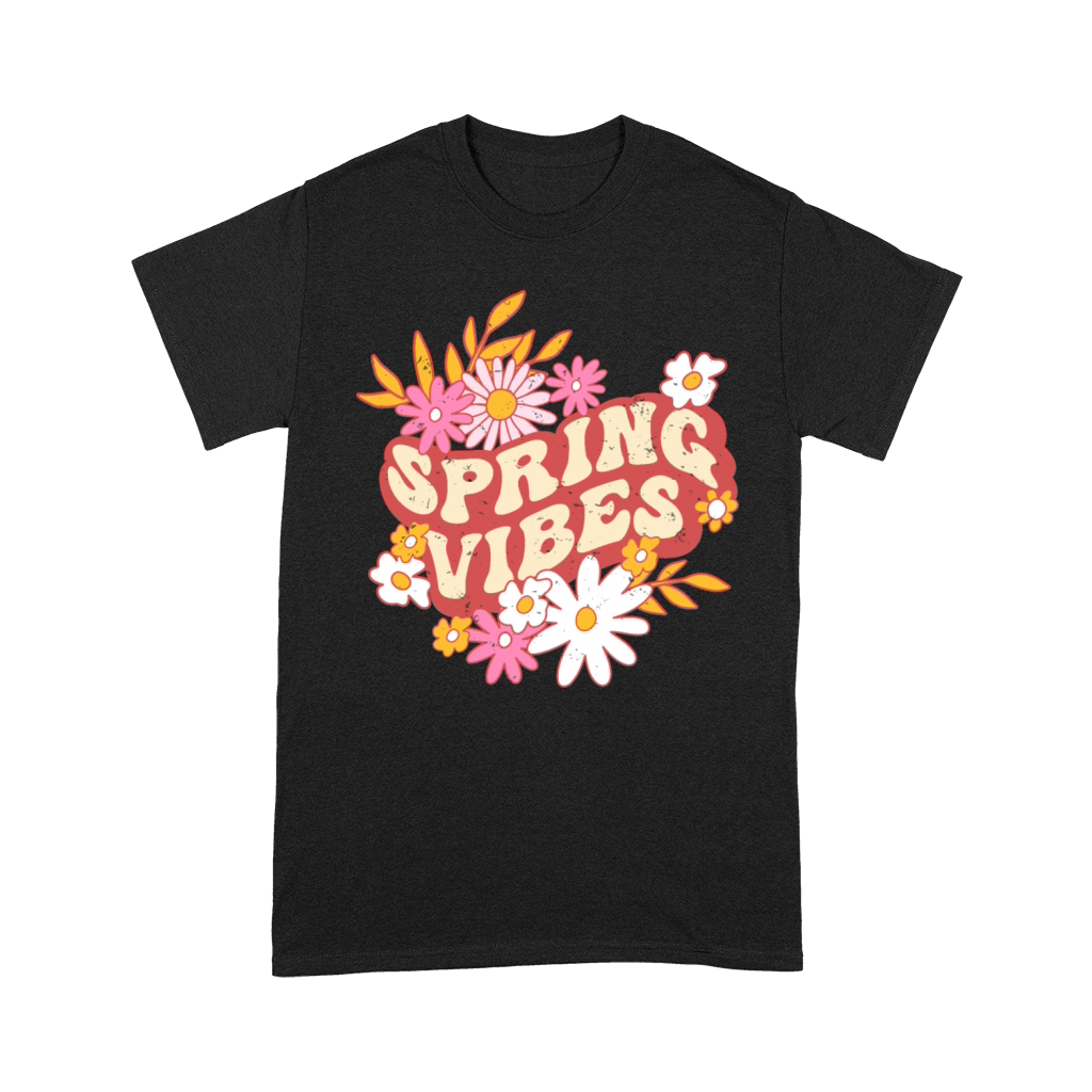 Retro slogan spring vibes hippie flowers colorful Premium T-shirt