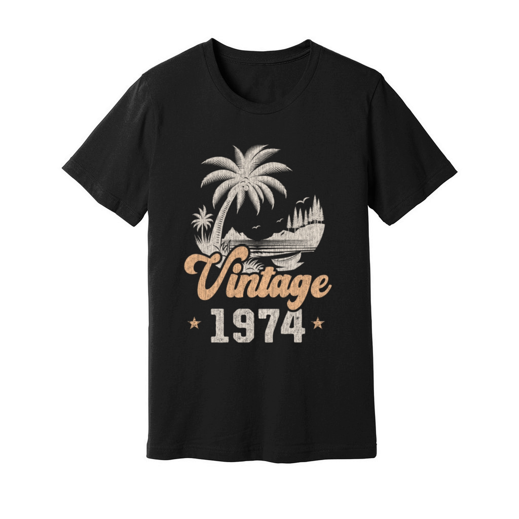 Vintage 1974 Birthday Palm Trees Unisex Jersey Tee