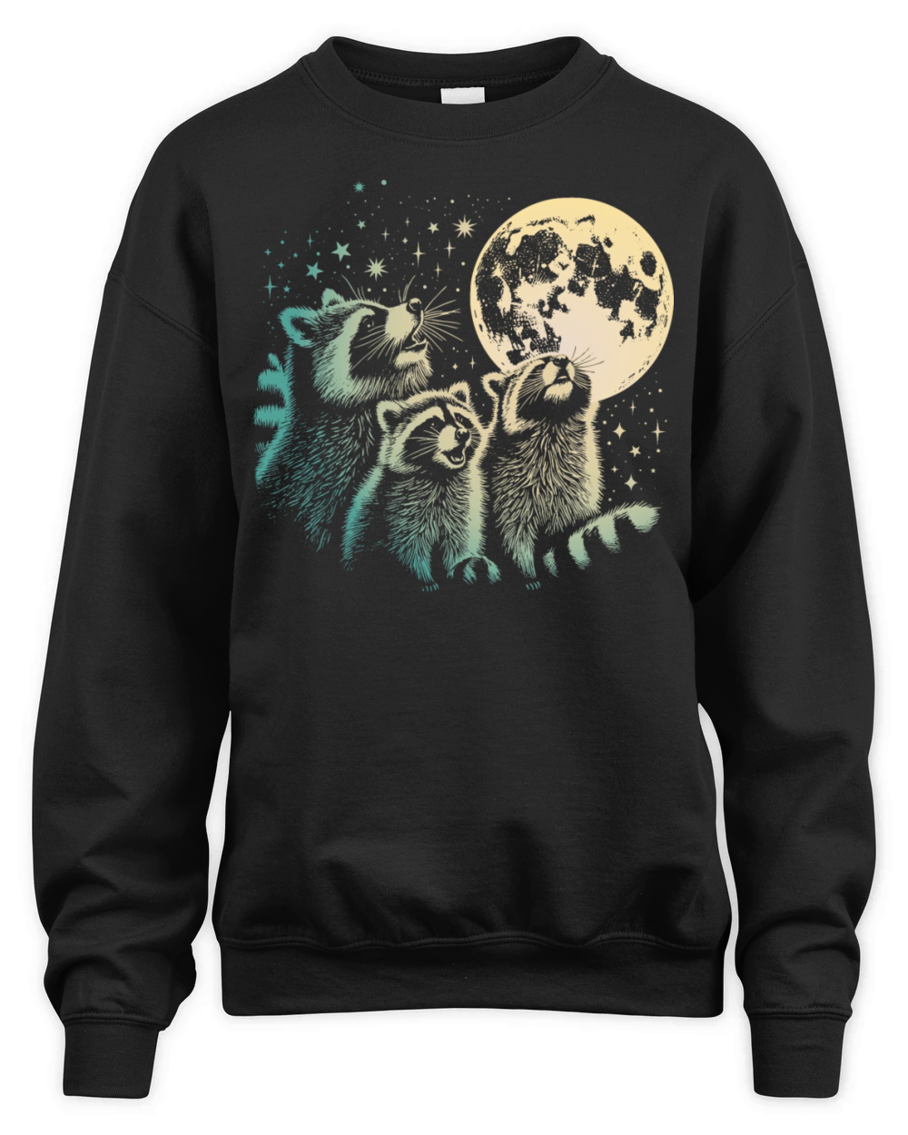 Funny 3 Howling Raccoons Under Moon Space Cowboy M Unisex Premium Crewneck Sweatshirt