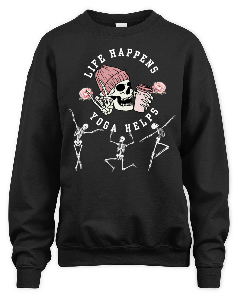 life happens yoga helps Pilates Sayings Contrology Unisex Premium Crewneck Sweatshirt