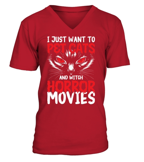 383. i just want to pet cats and witch horror movies V-Neck T-shirt