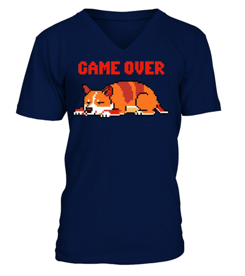game over dog pixel V-Neck T-shirt