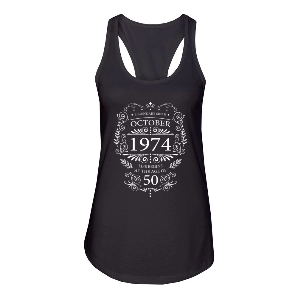 Legendary since October 1974 birthday design Women's Racerback Tank