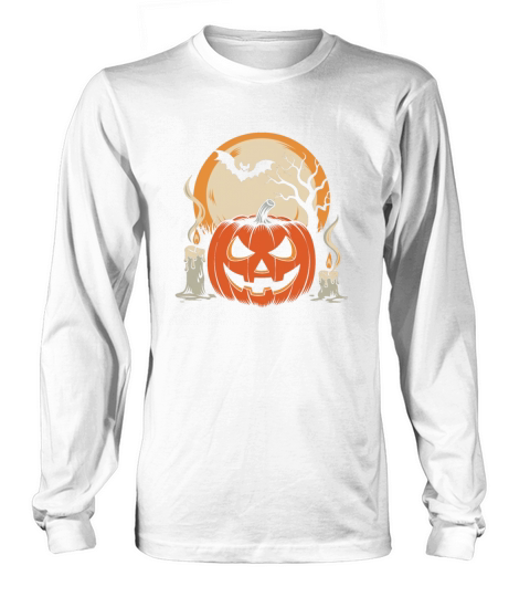 Vintage Pumpkin Scene Halloween Classic T-Shirt Long sleeved Unisex