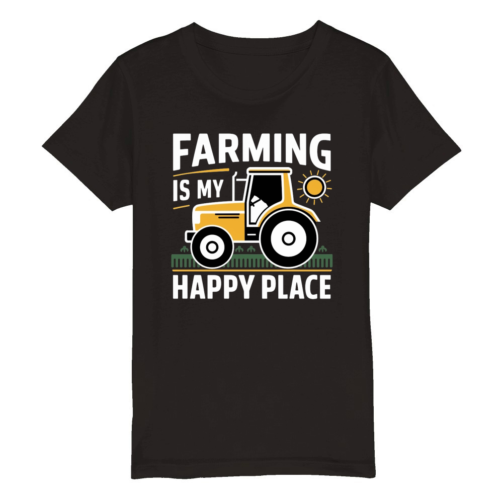 Farming is My Happy Place (2) Organic Kids Crewneck T-shirt