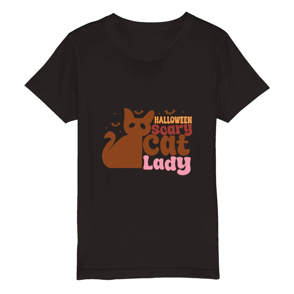 Halloween Scary Cat Lady Organic Kids Crewneck T-shirt