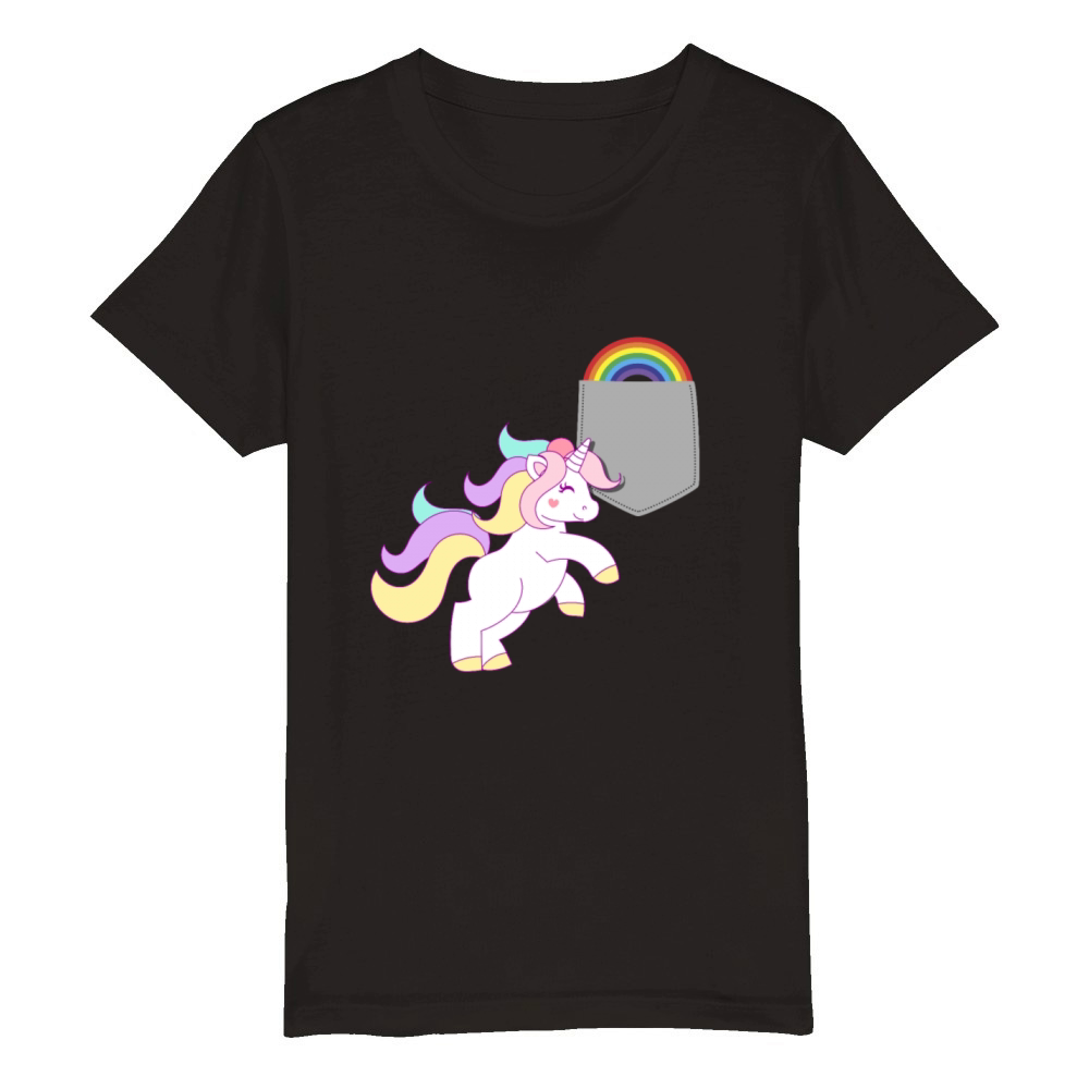 Unicorn Reaching Rainbow In Your Fake Pocket Funny Organic Kids Crewneck T-shirt