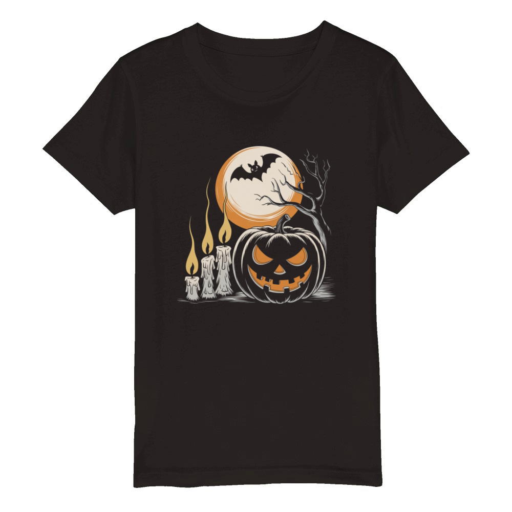 Vintage Pumpkin Scene Halloween Classic T-Shirt Organic Kids Crewneck T-shirt