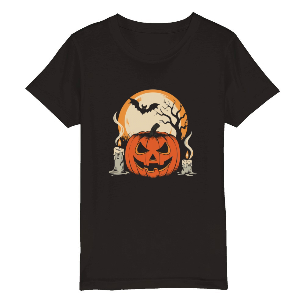 Vintage Pumpkin Scene Halloween Classic T-Shirt Organic Kids Crewneck T-shirt