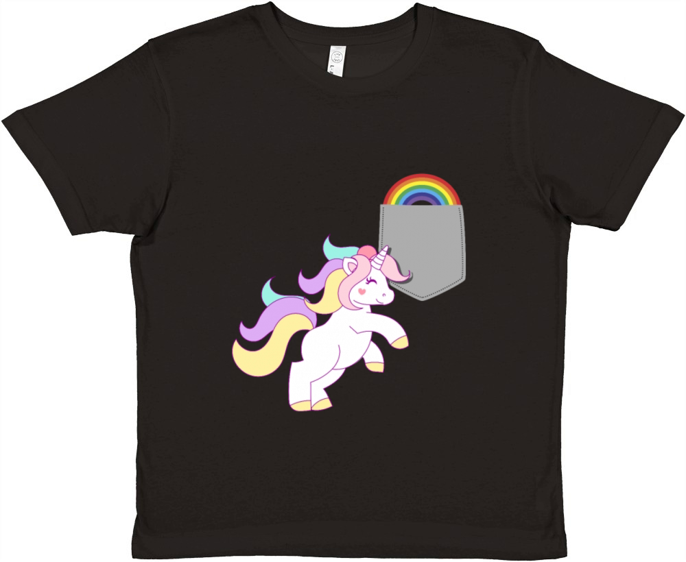 Unicorn Reaching Rainbow In Your Fake Pocket Funny Premium Kids Crewneck T-shirt