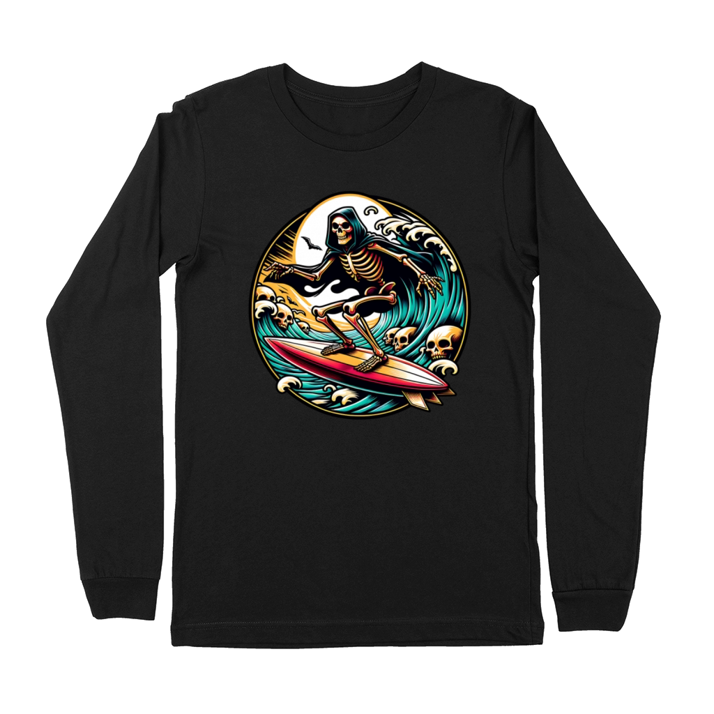 Vintage Surfing Skeleton Shirt Halloween Surfboard Premium Long Sleeve