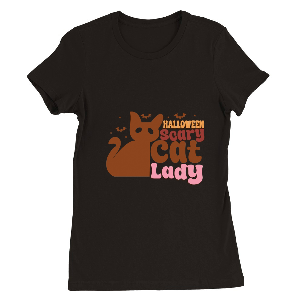 Halloween Scary Cat Lady Premium Womens Crewneck T-shirt