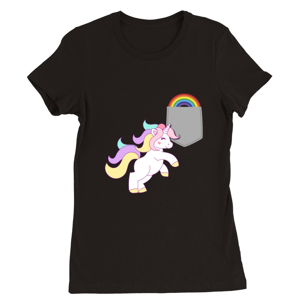 Unicorn Reaching Rainbow In Your Fake Pocket Funny Premium Womens Crewneck T-shirt