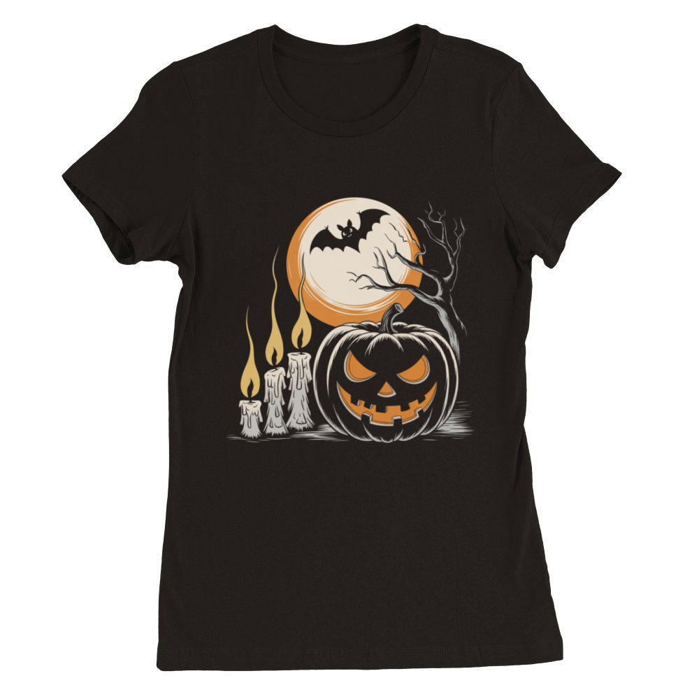 Vintage Pumpkin Scene Halloween Classic T-Shirt Premium Womens Crewneck T-shirt