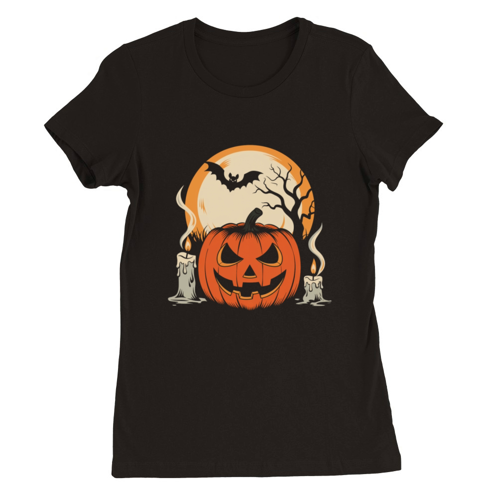 Vintage Pumpkin Scene Halloween Classic T-Shirt Premium Womens Crewneck T-shirt