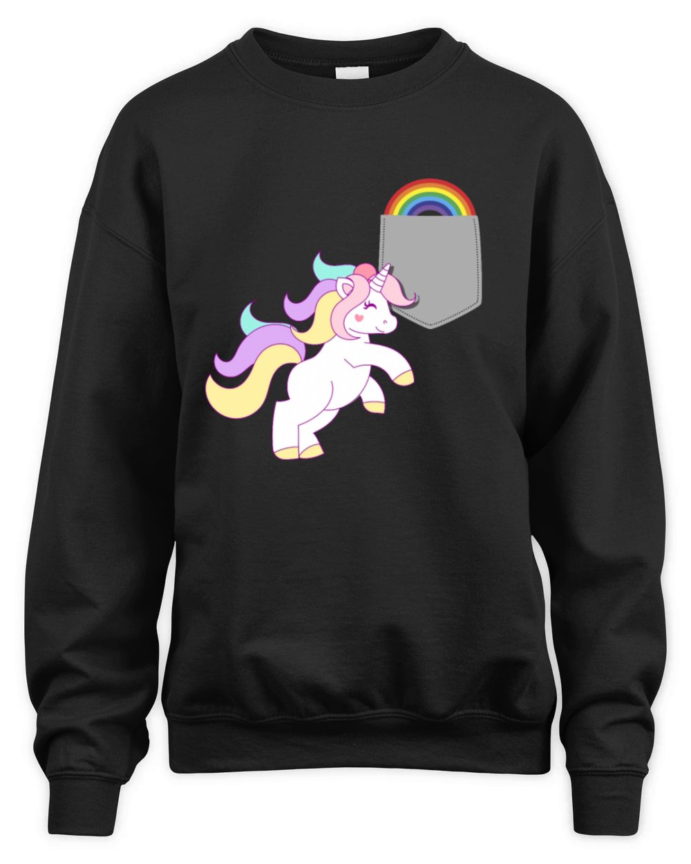 Unicorn Reaching Rainbow In Your Fake Pocket Funny Unisex Premium Crewneck Sweatshirt
